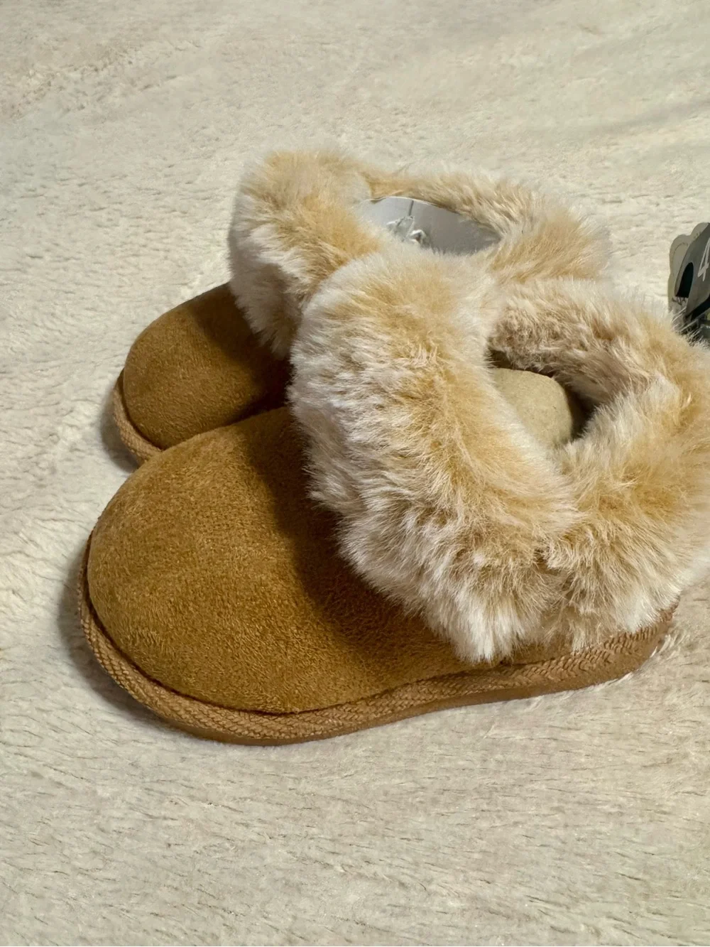 Cozy Faux Fur Cuff Kids Boots - Tan